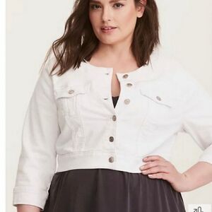 Torrid Cotton Spandex Denim Jean Cropped Jacket in White Women's Size 4X